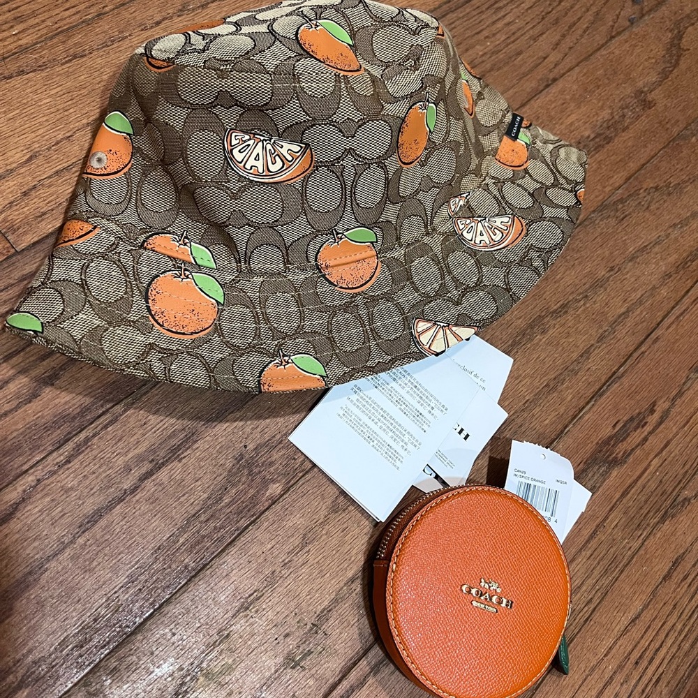 Coach Brown and Orange Patterned Bucket Hat with Coin Purse